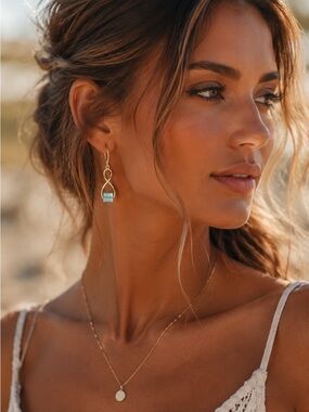 Gold Drop Earrings with Blue Gemstone
